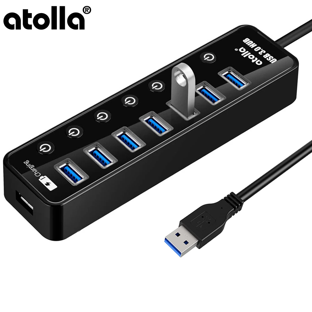 Atolla usb концентратор с питанием 7 портов USB 3 0 портом быстрой зарядки для Mac Macbook