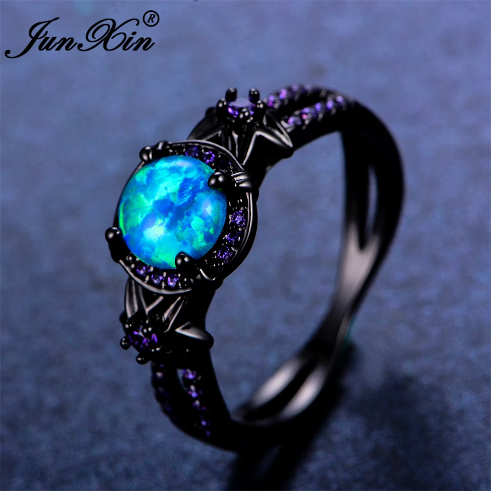 Женское кольцо с голубым огненным опалом Брендовое модное фиолетовым цирконием