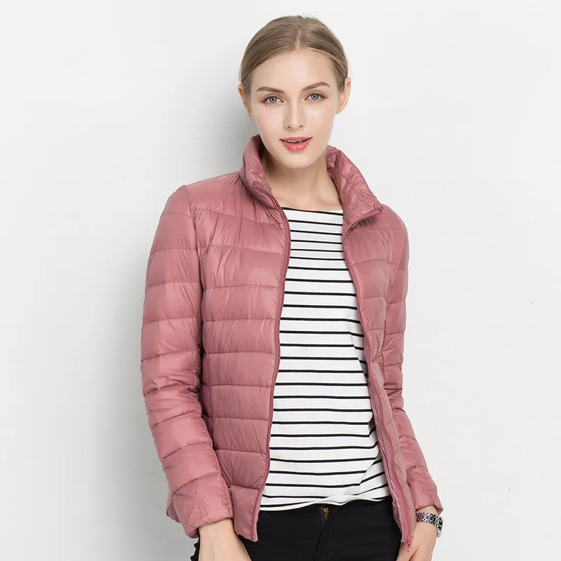 DarkPink COMLESS Новое поступление, 22 цвета, женский модный ультралегкий пуховик с 90% пухом, 10% пух, белый пуховик с воротником-стойкой, XXXL - Цвет: DarkPink
