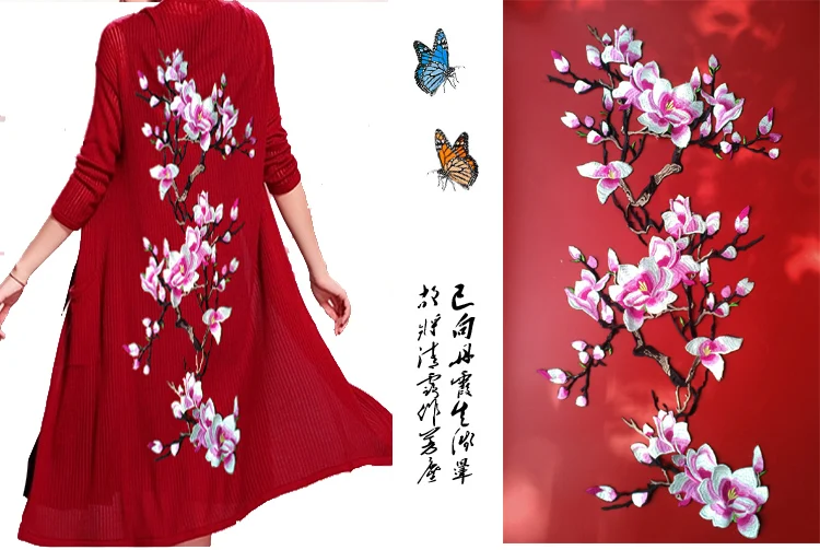 Цветок магнолии вышивка большая аппликация патч кружевная ткань пришивная