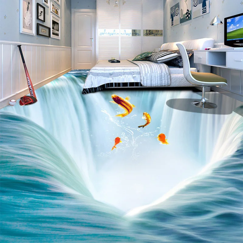 Фотообои 3D пейзаж с водопадами напольная плитка Рисование фрески ванная комната