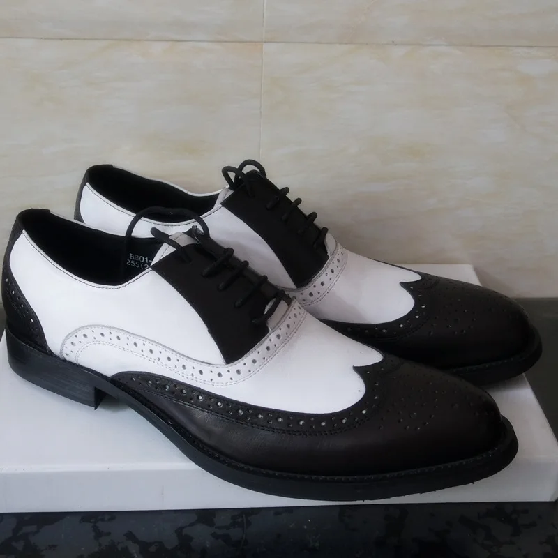 Американский размер 8 для мужчин из натуральной кожи в стиле ретро Черный и белый