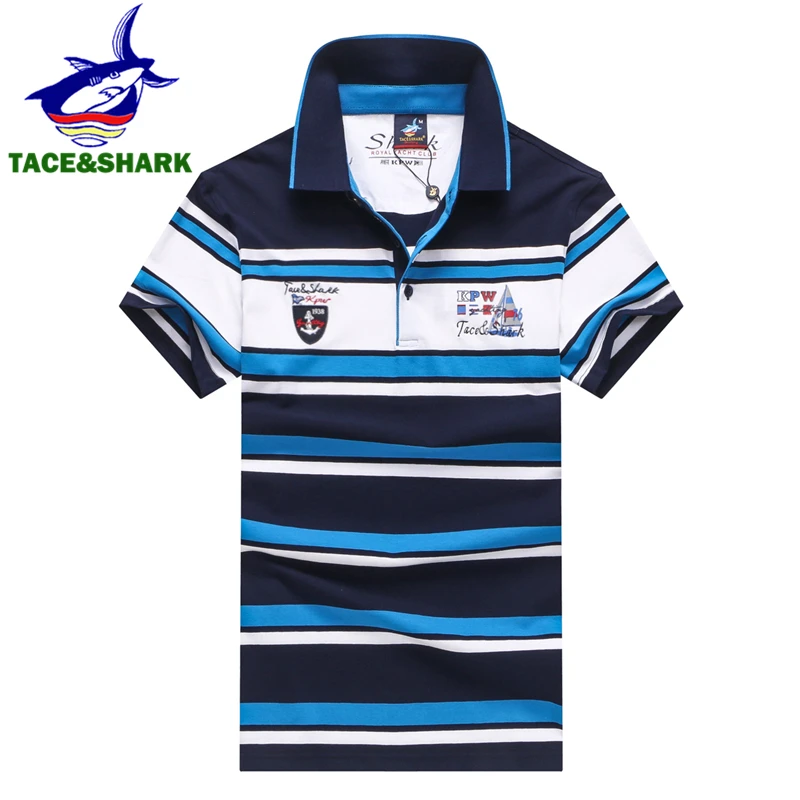 Рубашка поло TACE & SHARK Мужская модная Повседневная блуза в полоску с вышивкой акулы