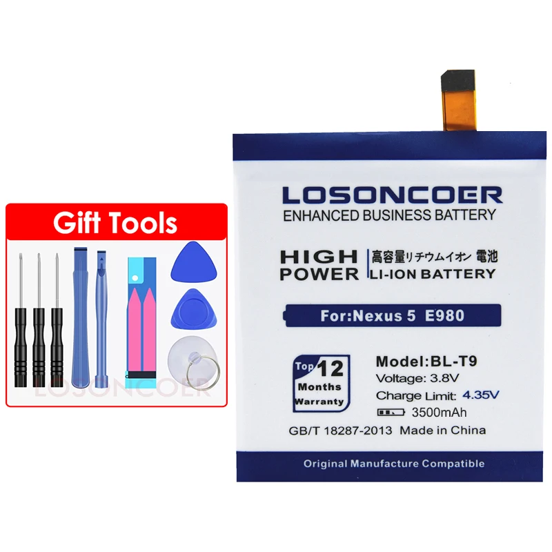 LOSONCOER 3500 мАч BL-T9 батарея для LG Nexus 5 батарея E980 Google Nexus G D820 D821 Nexus5 Megalodon D8 Google Nexus 5 батарея
