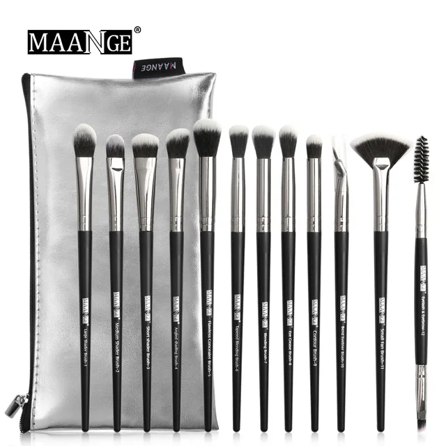12 pcs with bag MAANGE, набор профессиональных кистей для макияжа, 5-20 шт., тональная пудра, растушевка теней для век, румяна для лица, Кисть для макияжа, набор с сумкой - Handle Color: 12 pcs with bag