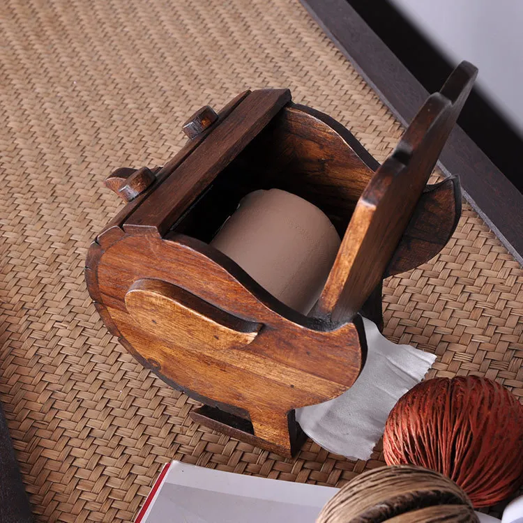 Thailand Tissue Holder Teak Handmade Napkin Box Retro Funny Toilet Paper | Дом и сад