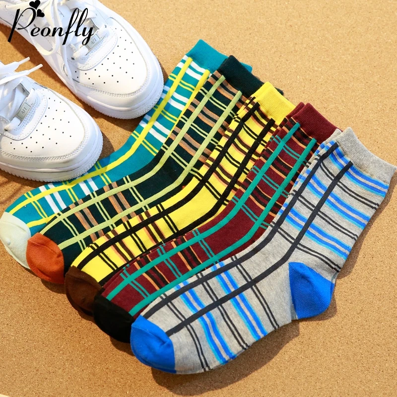 

Fashion Colorful grid Cotton Warm Men socks Classic Sock 5 Colors Happy Socks 5 pairs/lot
