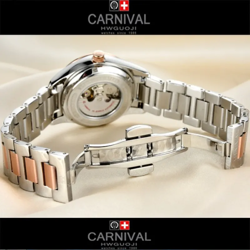 Новые автоматические механические модные брендовые часы Carnival стразы женские