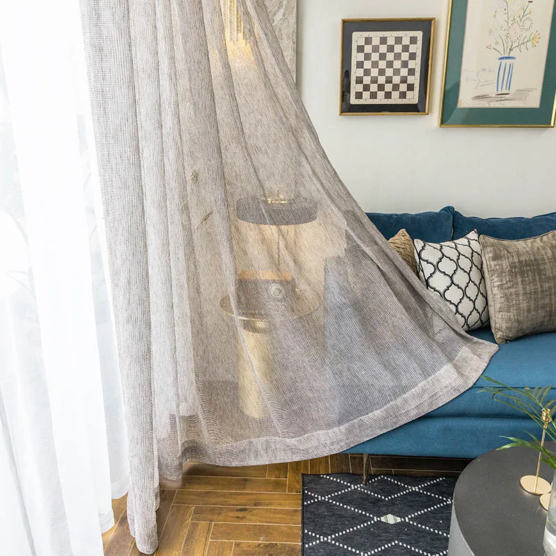 Coffee Yarn Linen Luxury Tulle Curtains for Living Room High-grade Plaid Shiny Sheer Curtains for Bedroom Voile Net Lining Window - Цвет: Coffee