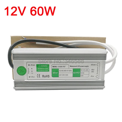 DC12V IP67 Водонепроницаемый Открытый Светодиодный драйвер освещения трансформаторный источник питания мощностью 10 Вт, 15 Вт, 20 Вт, 25 Вт 30 Вт, светодиодные полосы освещения мощностью 45 Вт, 50 Вт, 60 Вт, 80 Вт, 100 Вт 120 W 150 W - Цвет: 60W