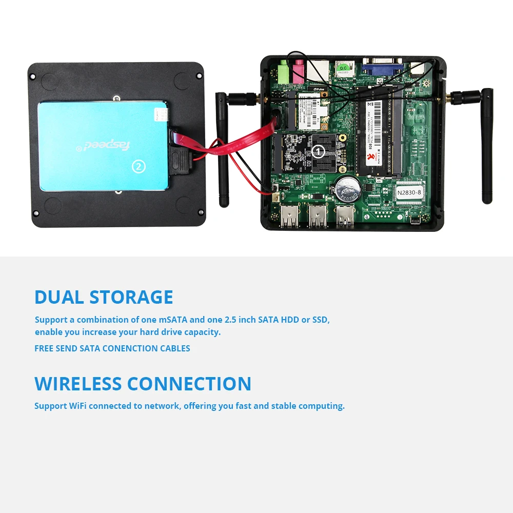Мини ПК Intel Celeron J1900 четырехъядерный Windows 10 Linux DDR3L mSATA SSD HDMI дисплей VGA 5 * USB WiFi Gigabit LAN