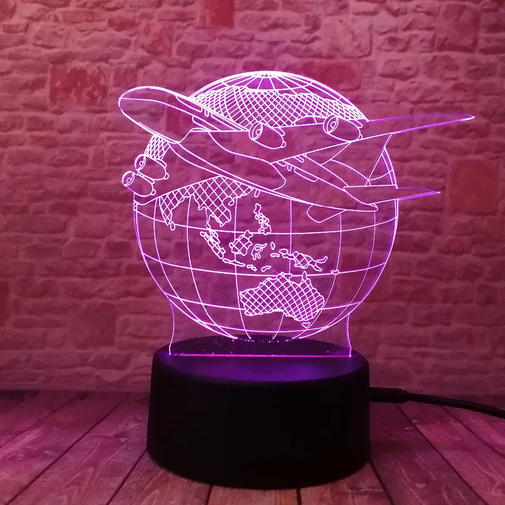 3D креативная модная лампа визуальный земной план самолет Глобус земли световой эффект 7 цветов изменения ребенок дети стол ночник