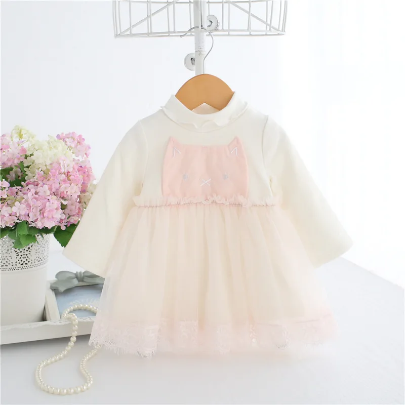 Платье для маленьких девочек зимние вечерние платья с аппликацией в виде кота