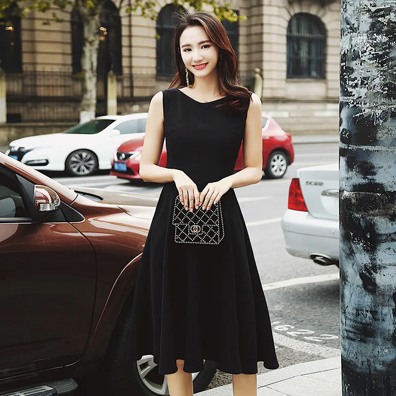 

Plus Size Sleeveless Big Swing Causal Elegant Dress Women Black OL Work Office Dress Women Solid Korean Dress Women Ropa Mujer