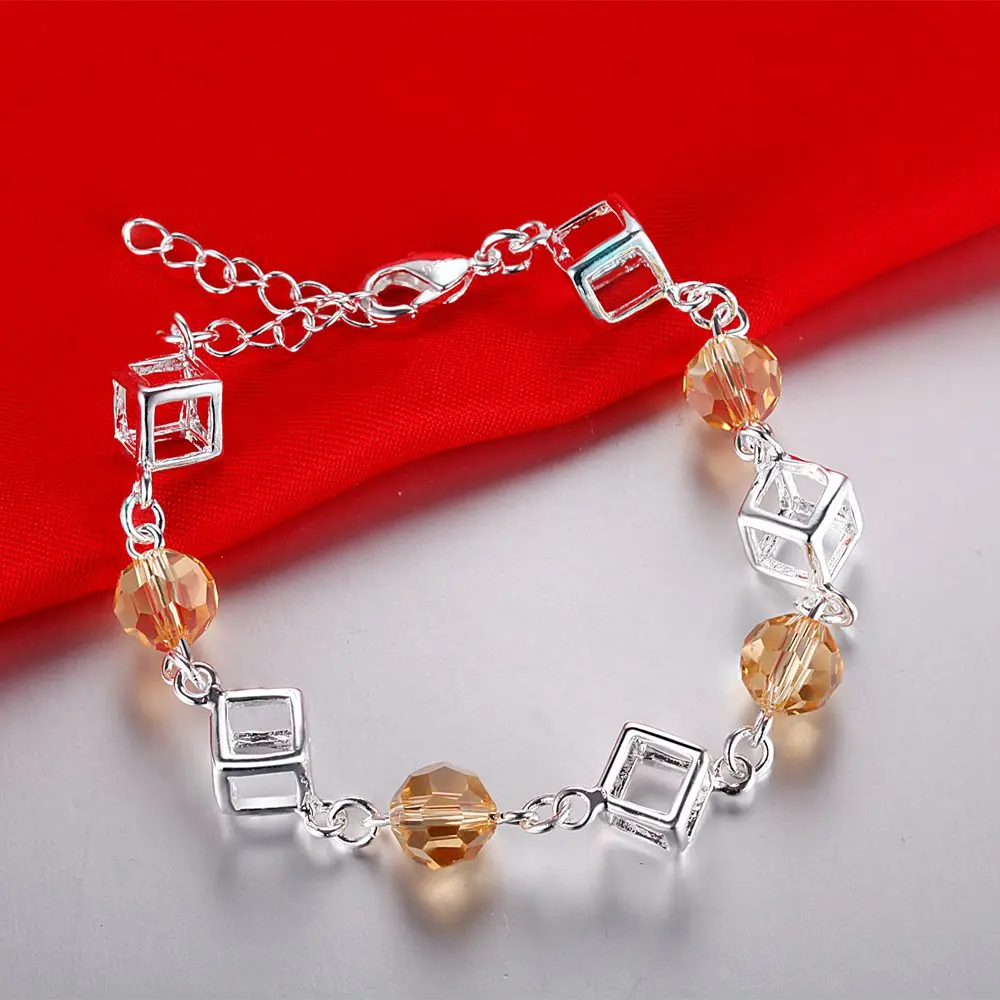 Серебро Мода 925 Круглый/Площади Звено Цепи Браслеты Для Женщин/Девушка День