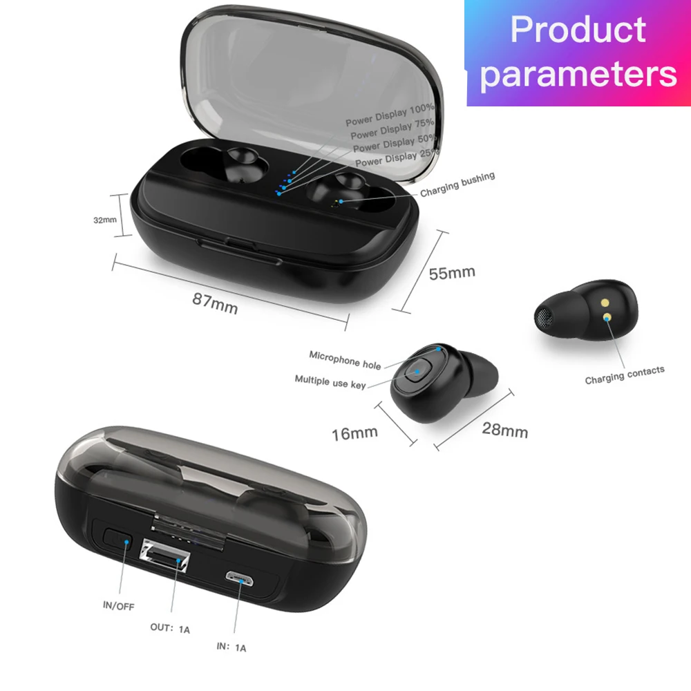 Bluetooth наушники настоящие Беспроводные с 3000 мАч зарядная коробка power Bank bluetooth