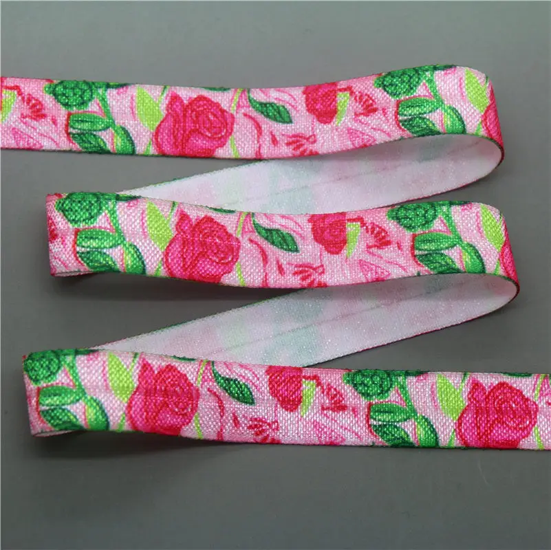 DHK 5/8'' 5yards flowers printed Fold Elastic FOE stretch ribbon hairbow headwear headband DIY OEM C1661 | Дом и сад