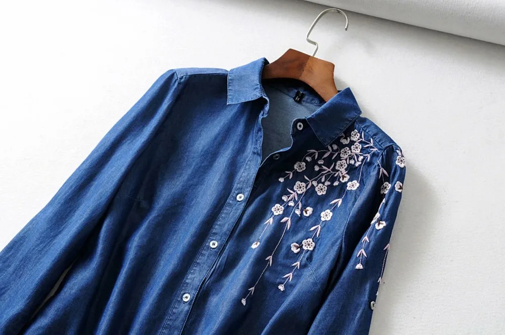 Женские блузки новинка оптовая продажа Сливовая вышивка рубашка с длинными