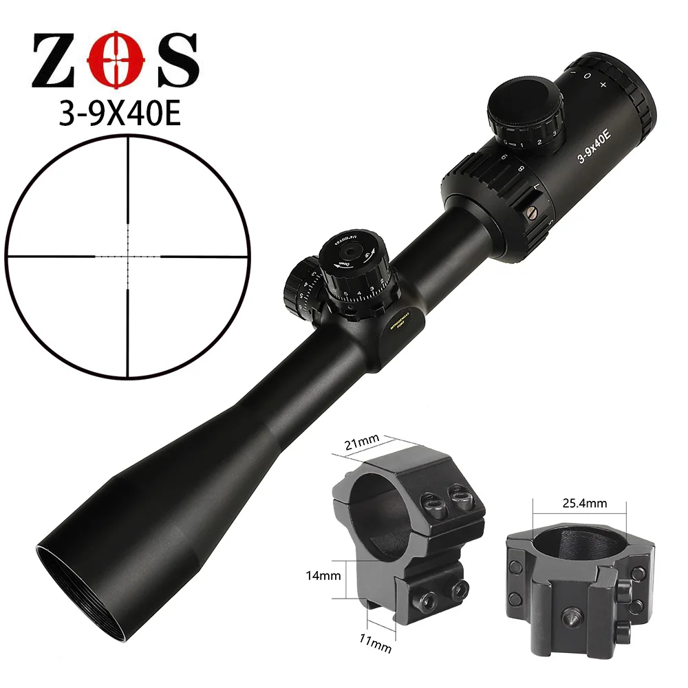 ZOS 3-9X40E Mil точка сетка красный зеленый с подсветкой прицел турели замок сброс Охота прицел - Цвет: with Dovetail Rings
