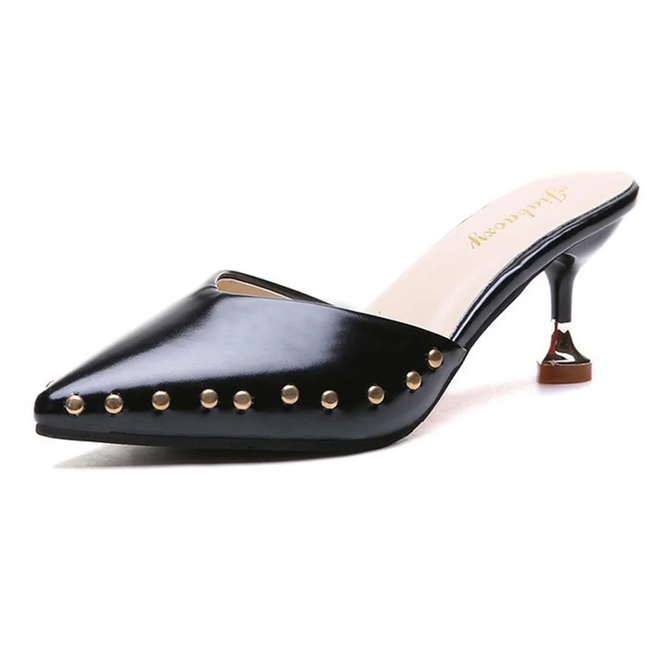 Модные летние шлепанцы на высокой шпильке с острым носком Женская обувь