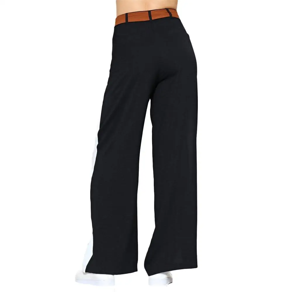 MINSUNDA Pathwork сбоку полосой широкую ногу Высокая Талия Повседневное брюки с O-Ring Belt