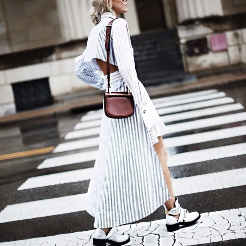 TWOTWINSTYLE асимметричное платье с открытой спиной для женщин весенние полосатые