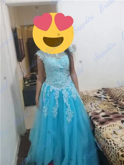Сапфировые Свадебные Длинные вечерние платья Vestido De 15 Anos De cap рукав кружево открытая спина Лаванда бирюза Бисероплетение Бальные платья