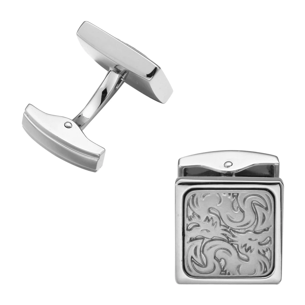 Запонки мужские дворцовые в китайском стиле с резным драконом|Зажимы для