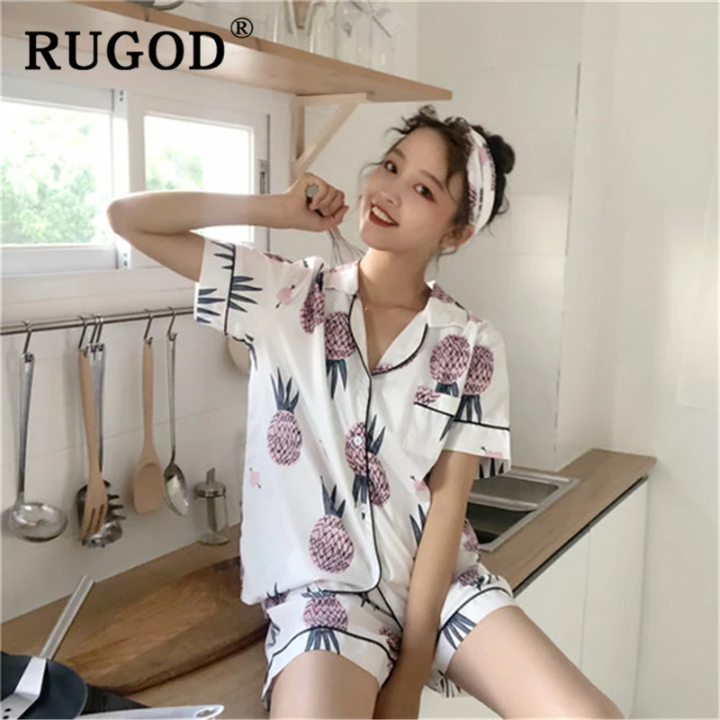 Женский Атласный пижамный комплект RUGOD одежды для сна с отложным воротником и