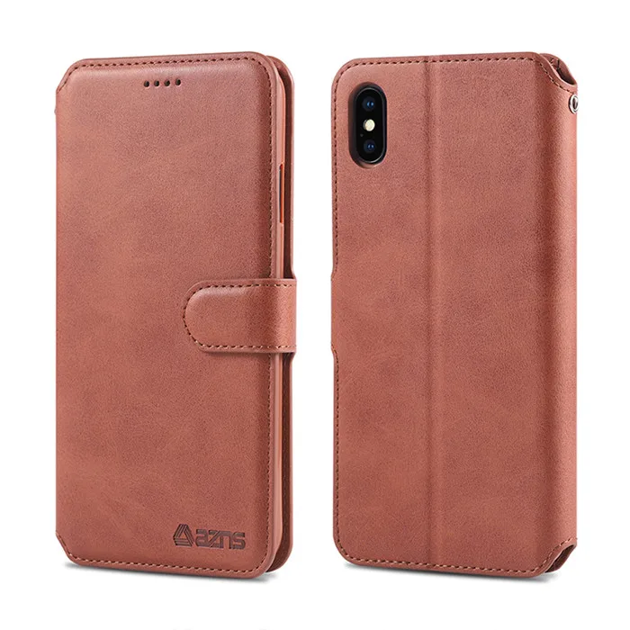 Магнитный кожаный чехол-бумажник для iphone 6 S 7 8 Plus iphone XS Max XR с отделением для карт, откидной Чехол для iphone X, чехол для iphone 6 S 7plus 8plus - Цвет: brown