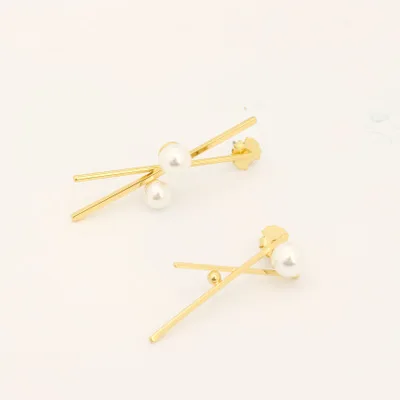 Direct Sale 2018 Korean Temperament Simple Copper Genuine Gold Pearl Asymmetric Kolczyki Kupe Joyas Jewellery scissor Jewelry | Украшения и