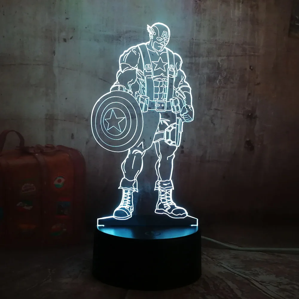 Мстители Marvel Капитан Америка 7 цветов Настольная лампа 3D RGB светодиодный ночной