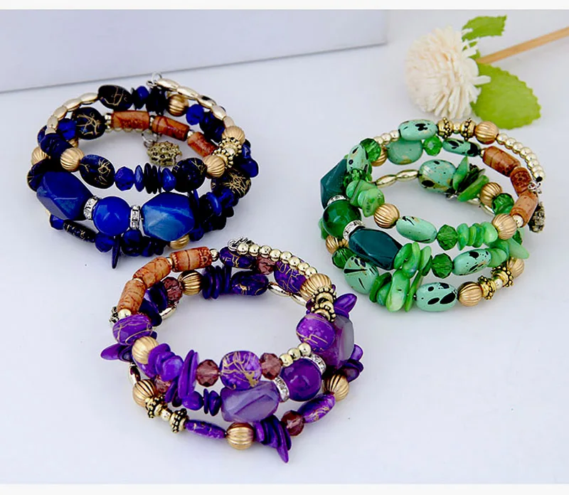 Женские браслеты из натурального камня богемные Многослойные с бусинами и