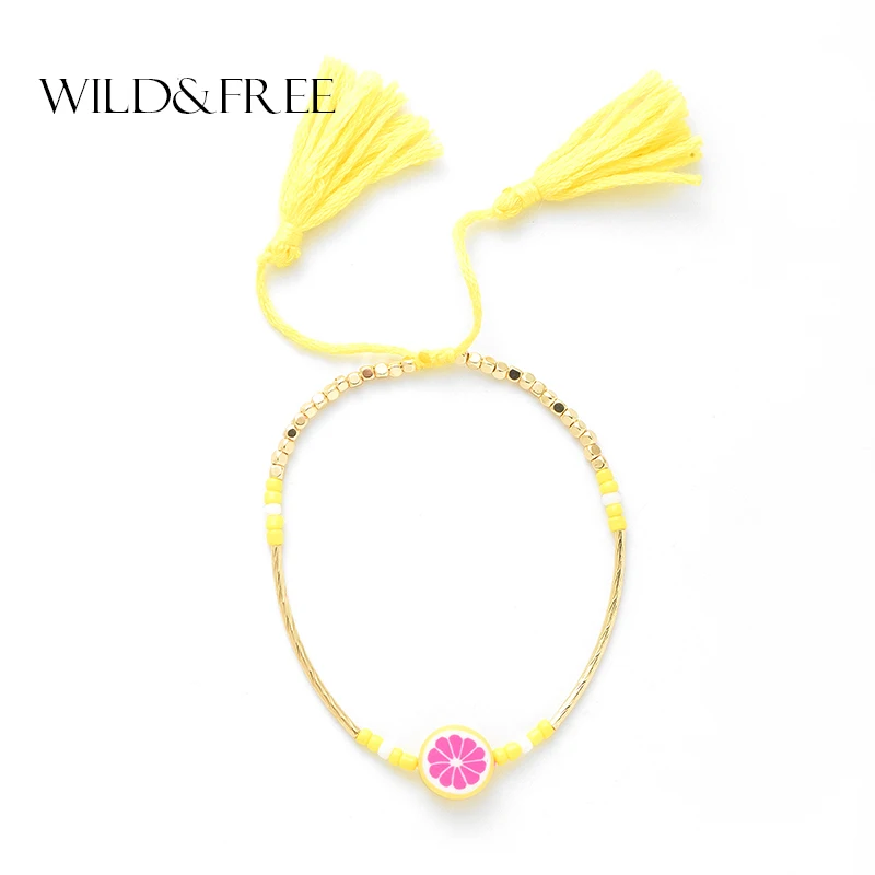 

Wild&Free Summer Lemon Charm Bracelets For Women Yellow Cotton Tassel Pendant CCB Seed Beads Bracelets Bangles Handmade Jewelry