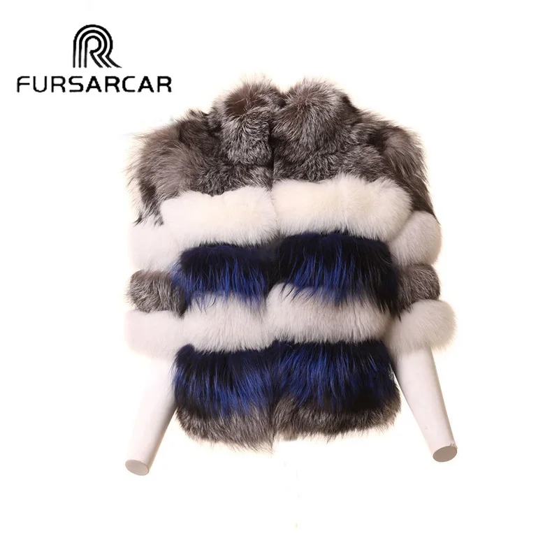 

FURSARCAR Women Winter Real Fox Fur Coat Short Style Fashion New Female Silver Fox Fur Jacket Genuine Leather Fur Coat