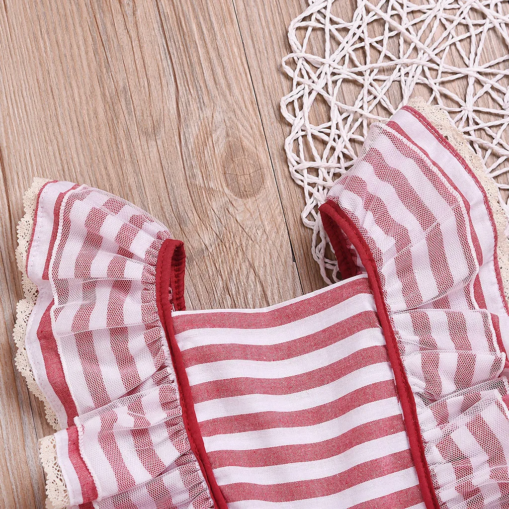 Toddler Kids Baby Girls Striped Lace Ruffled Princess Cake Pompous Party Dress Sleeveless Flower Ball Gown Kid Red | Детская одежда и