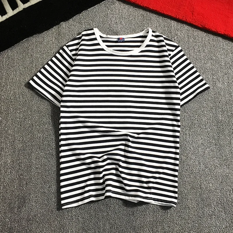 Лето 95 хлопок 5 спандекс многоцветная короткими рукавами футболка мужская stripes8008