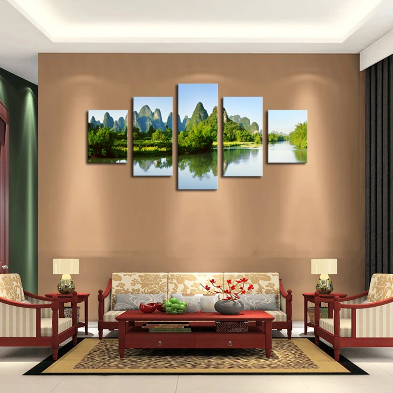 

Oil Painting Cuadros Decoracion Unframe 5 Panels Mountain And Lake Picture On Canvas Print Painting Artwork Wall Art Decoration