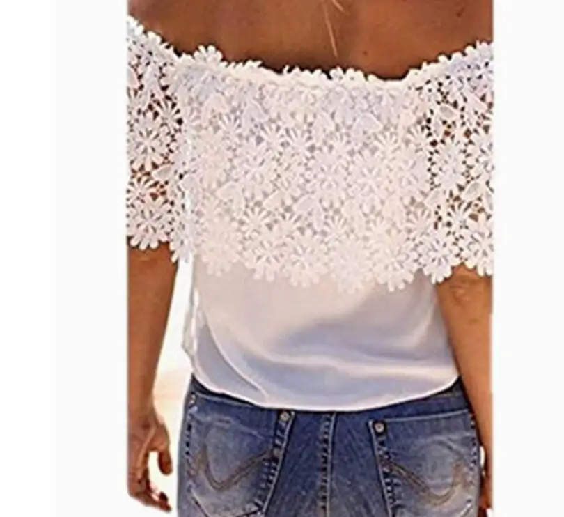 S-6XL Women Blouses Summer Solid White Sexy Tops Off Shoulder Blouse Chiffon Lace Floral Shirts Plus size | Женская одежда