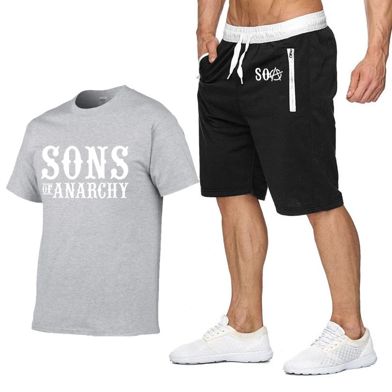 SOA Sons of Anarchy, футболки, штаны, костюм, спортивная одежда, летняя мужская футболка, SAMCRO, высокое качество, хлопок, хип-хоп, Harajuku, короткий рукав