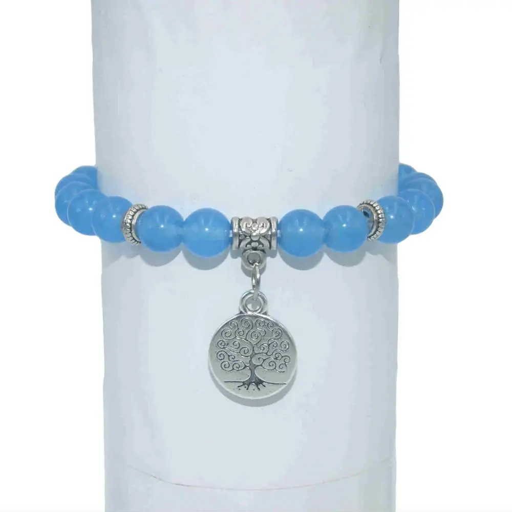 Lake blue jade Природный камень 8 мм Дерево жизни бусины лазурит тигровый глаз, Агаты мала бусины браслеты для женщин мужчин Йога браслет - Окраска металла: Lake blue jade