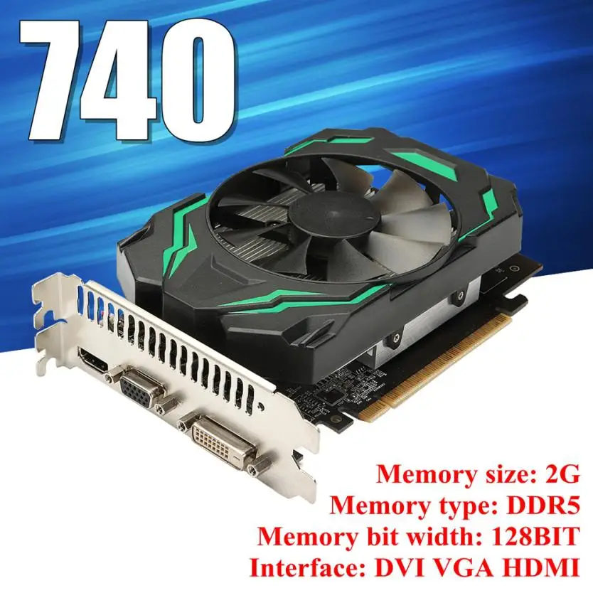 Новинка GT740 2 ГБ GDDR5 128 бит VGA DVI HDMI видеокарта с вентилятором для NVIDIA GeForce 18Apr19 Прямая
