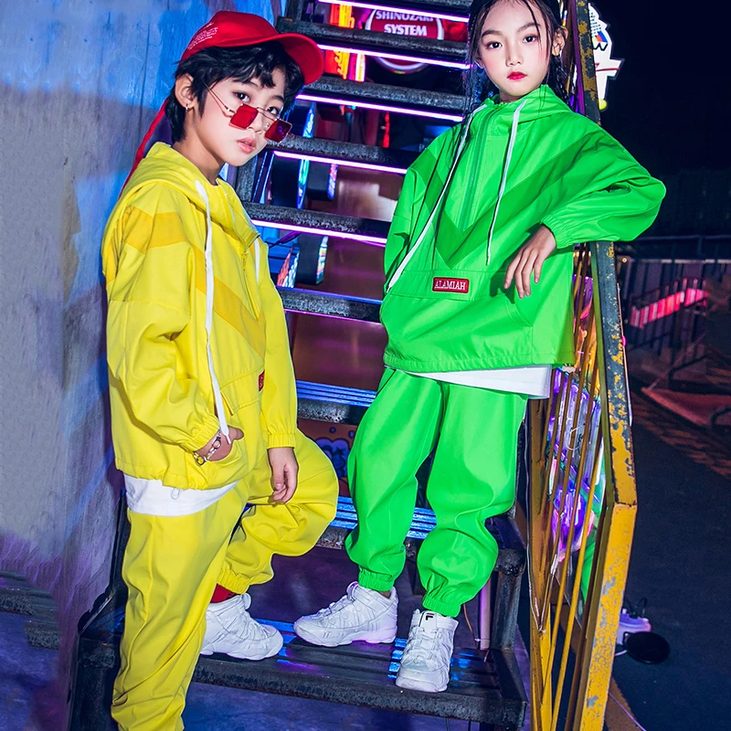 Новый костюм в стиле хип хоп для детей/мальчиков/девочек неоново зеленый с