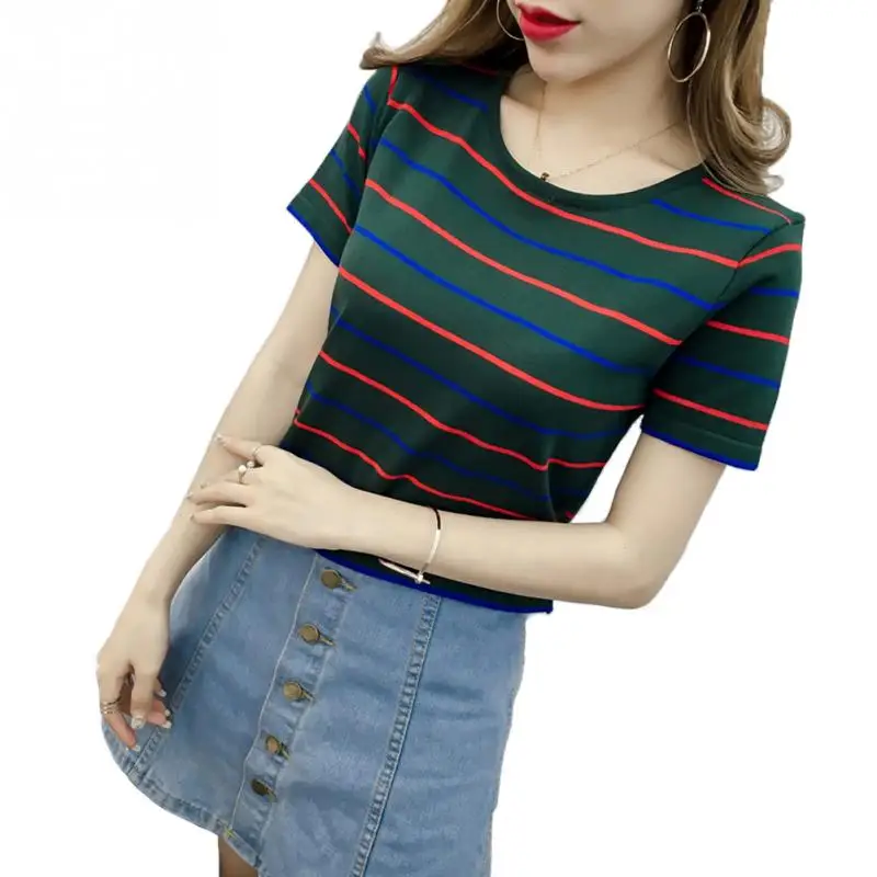 2018 летние пикантные женские пупок тонкий футболки в полоску | Женская одежда