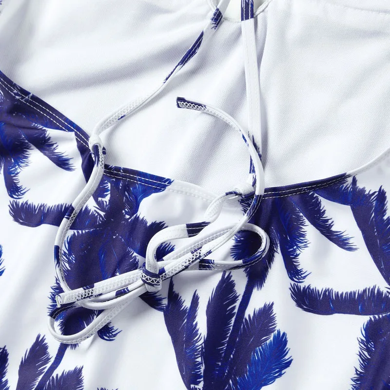 Coconut Tree Print Swimsuit Mommy And Me One Piece Mom And Daughter Bikini Set Family Look Swimwear Men Boy Dad Son Beach Shorts