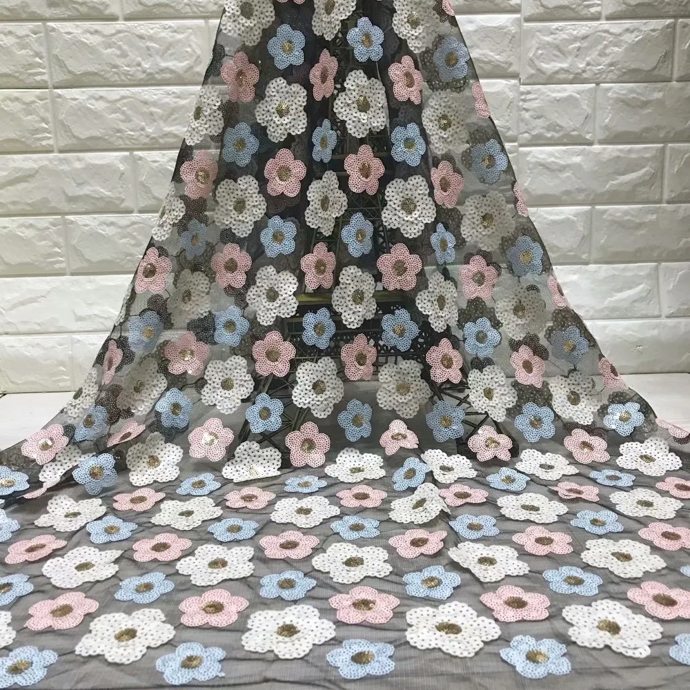 Зеленая желтая белая африканская кружевная ткань с блестками и бусинами 2019