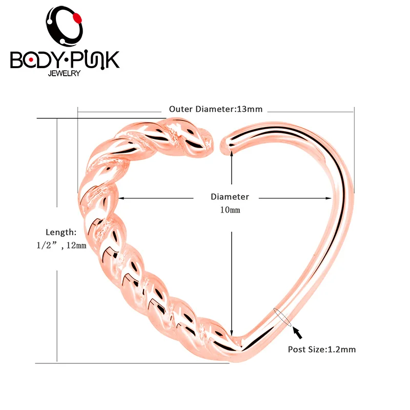 Тело панк 16G Многофункциональный в форме сердца витой фотокольцо искусственное