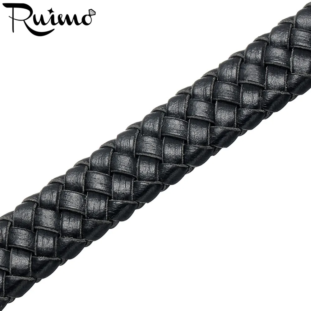 Плетеная веревка RUIMO из натуральной кожи ширина 10*3 мм черная и коричневая для