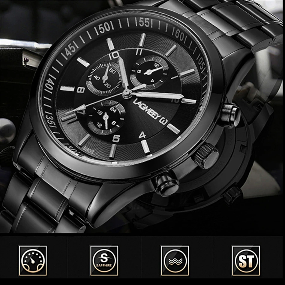 Часы наручные мужские из нержавеющей стали модные спортивные водонепроницаемые