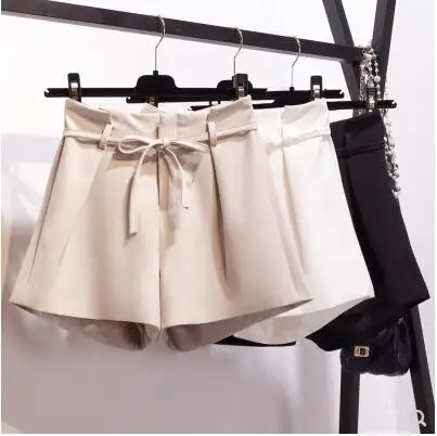 

Carol Diaries Tie Bow Belted Ruffle Waist Shorts Women High Waist Plain Bottom 2018 Female Shorts Elegant Office Lady Shorts